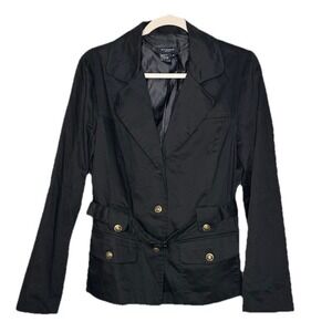 Sandro Sportswear Black Trench Coat Womens Medium Brass‎ Buttons Jacket Belted